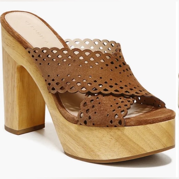 Veronica Beard Shoes - VERONICA BEARD Gaynor Scalloped Suede Platform Sandals Heels in Hazelwood BNIB